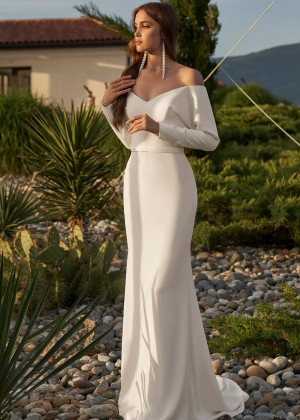 Off Shoulder Ivory Satin Corset Back Charming Wedding Dress